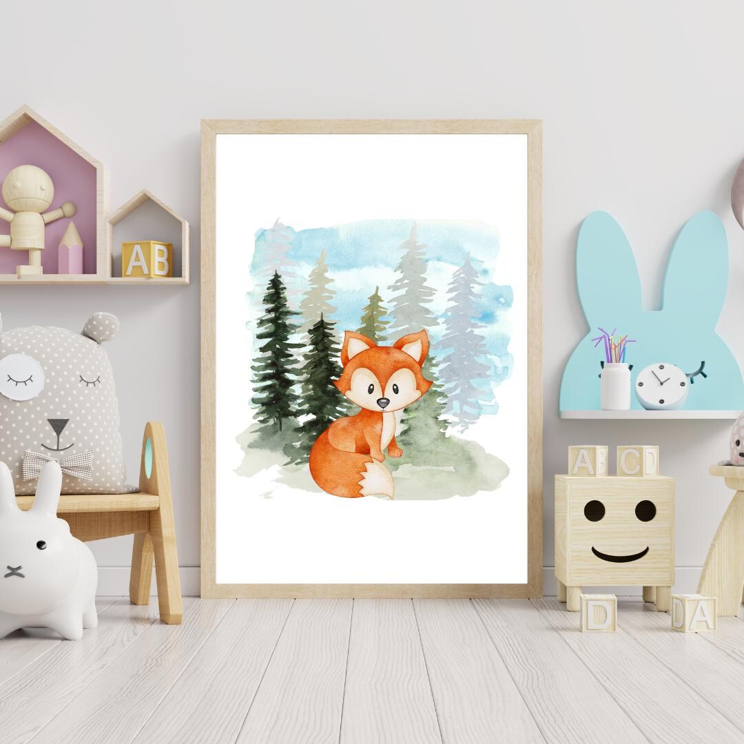 Fox Nursery Wall Art, Woodland Animal Printable for Baby Room, Forest ...
