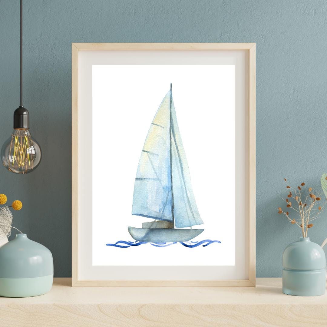 Sailboat Wall Art Printable – Watercolor Nautical Decor – Coastal Beach ...