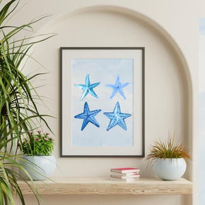 Blue Starfish Wall Art – Coastal Ocean Printable for Home or Kids Room Decor, Watercolor Sea Life | Digital Download