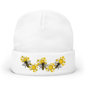 Buzzing Bee Knit Beanie - Embroidered Warm Winter Hat, Cute Bee Gift, Floral Beanie, Spring Accessories, Bee Lover Gift