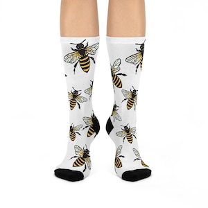 Bee Pattern Cushioned Crew Socks - Cute Socks for Bee Lovers, Gift for Her, Fun Fashion Socks, Cozy Bee Socks, Nature-Themed Socks