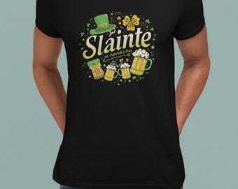 Sláinte Shirt, Irish Cheers Tee, St Patrick's Day Shirt, Lucky Green Beer Tee, Bar Crawl Outfit, Ireland Gift for Dad