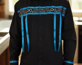 Mens Ribbon Shirt, Metis Infinity Symbol, Ceremonial Ribbon Shirt, Native American Traditional Button-up Shirt, Pow Wow Apparel