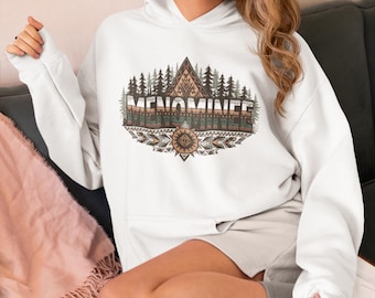 Sudadera con capucha Menominee / Diseño tribal indígena del bosque, unisex