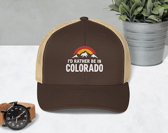 Gorra de camionero "Prefiero estar en Colorado" / Gorra bordada de montaña de Colorado / Gorra para aventuras al aire libre / Gorra de malla Colorado Pride