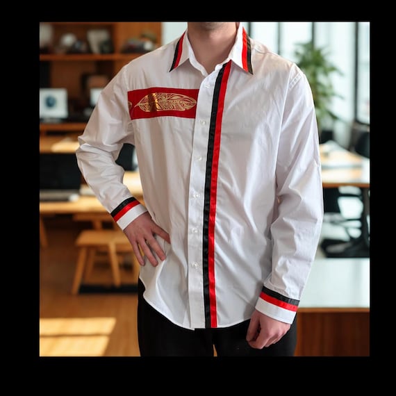 Ribbon Shirt, Native American Ceremony Shirt, Indigenous Powwow Tribal Clothing, Metis Graduation Shirt, American Indian Gift for Him