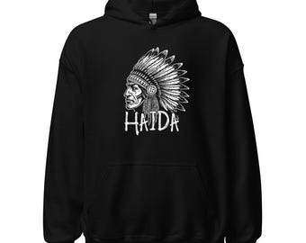 Sudadera con capucha Haida – Diseño tribal de inspiración indígena – Sudadera de estilo pullover que refleja la herencia cultural