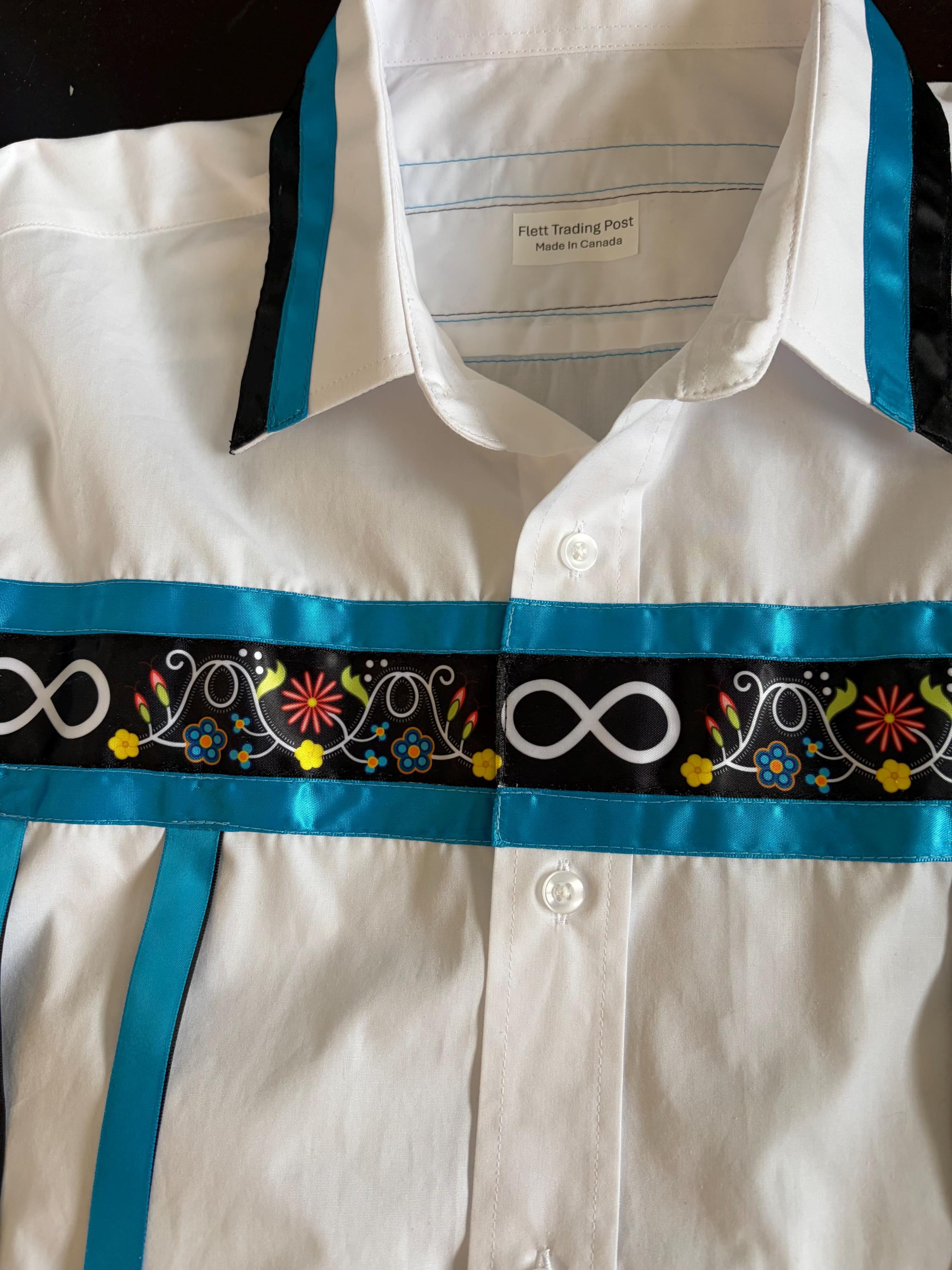 Mens Ribbon Shirt, Metis Infinity Symbol, Ceremonial Ribbon Shirt