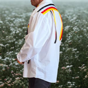 Native American Ribbon Shirt for Men, Indigenous Ceremony Shirt, Medicine Wheel, Metis Powwow Tribal Clothing, Fathers Day Gift for Him image 3