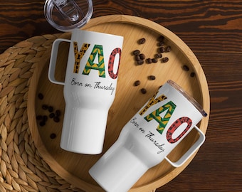 Taza de viaje Yao Ghana, vaso Akan nacido en jueves, taza africana Accra Ghana, regalo de la cultura Twi, taza Afro Pride para papá ghanés