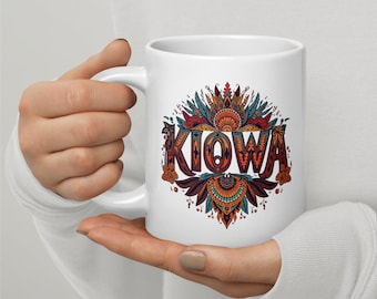Kiowa Tribal Becher • Indigenes Kunstwerk Kaffeetasse • Boho Native Muster Keramik Trinkgefäß