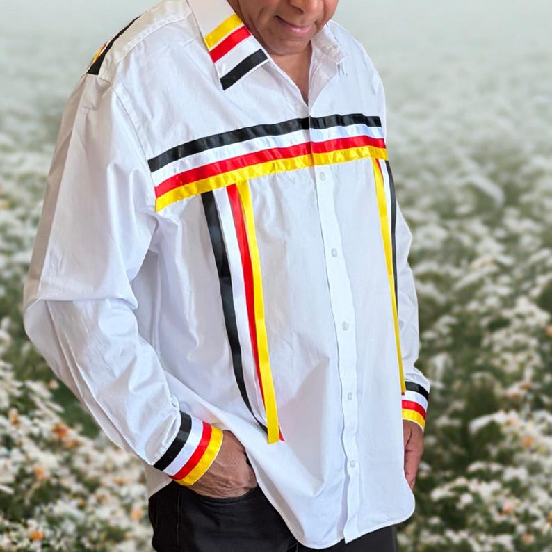 Native American Ribbon Shirt for Men, Indigenous Ceremony Shirt, Medicine Wheel, Metis Powwow Tribal Clothing, Fathers Day Gift for Him image 6