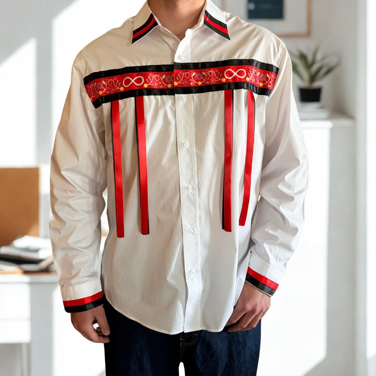 native american men's dress shirts Mens Ribbon Shirt, Indigenous Ceremony Shirt, Native American Regalia, Powwow Graduation Outfit, Aboriginal Gift for Him