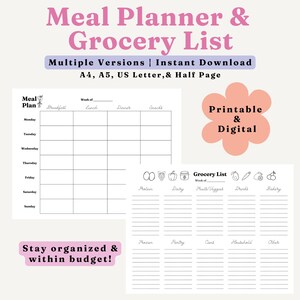 Afdrukbare weekmaaltijdplanner: boodschappenlijst, keukenopberger (pdf-download)