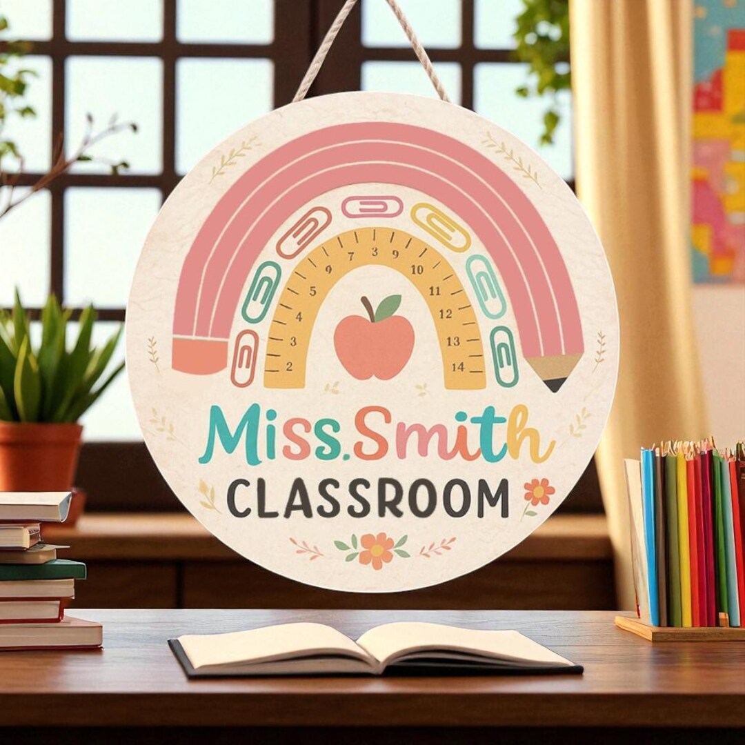 Personalized Rainbow Classroom Door Sign, Custom Teacher Name Sign ...