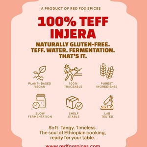 Authentic 100% Teff Injera | Ethiopian Gluten-Free Flatbread, Vegan, Baked in Ethiopia image 2