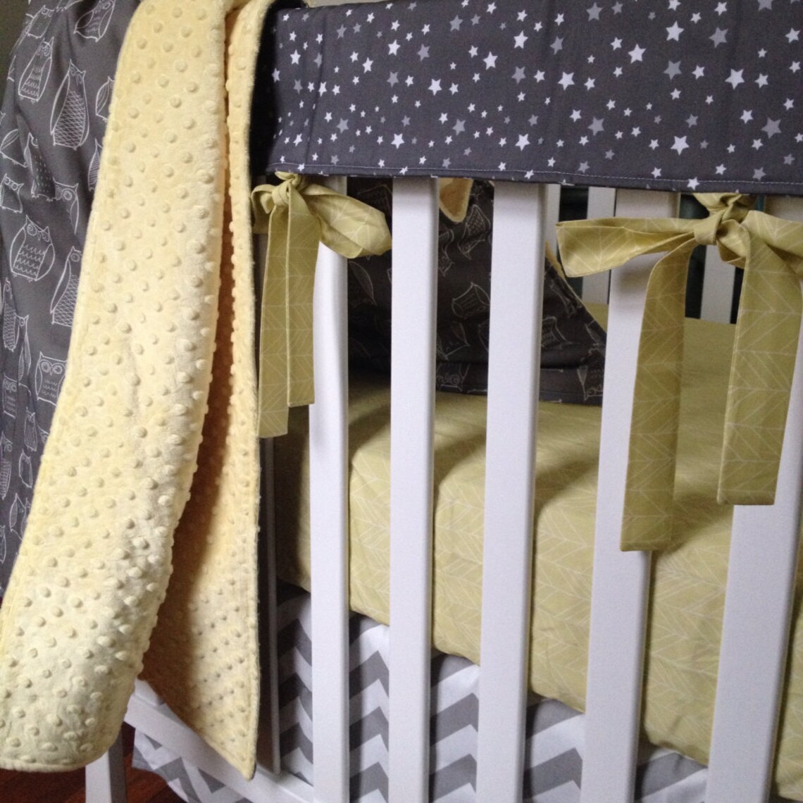 Stars and Owls Crib Bedding. Chevron Crib Skirt. Minky Etsy