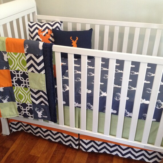 Crib Bedding Baby Bedding Boy Crib Set Navy And Orange Etsy
