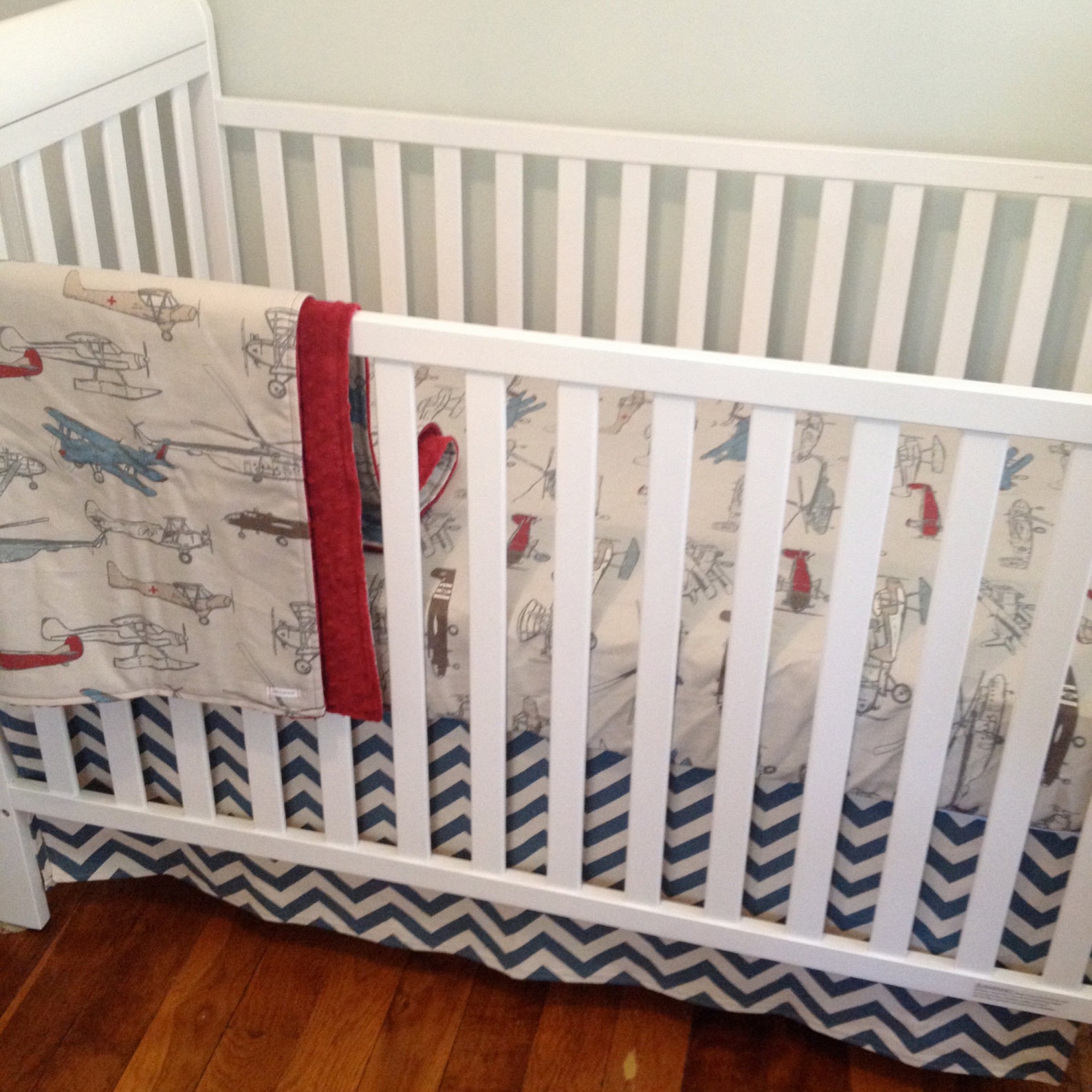 Airplane Crib Bedding. Bumperless Baby Bedding. Retro Airplane Etsy