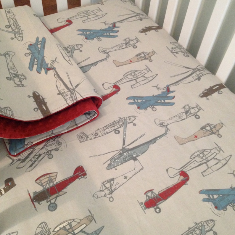Airplane Crib Bedding. Bumperless Baby Bedding. Retro ...