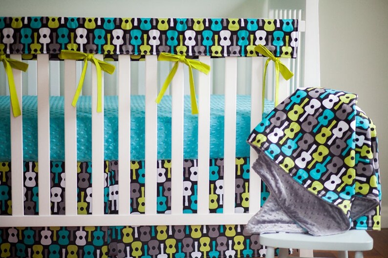 Guitar Crib Bedding. Rail Guards. Boy Crib Bedding. Minky Crib Etsy