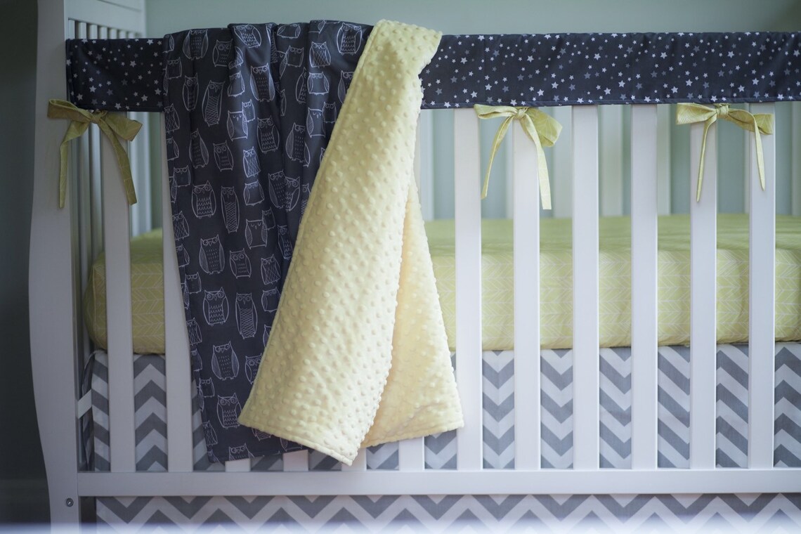 Stars and Owls Crib Bedding. Chevron Crib Skirt. Minky Etsy