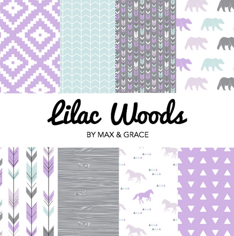 Lilac Woods. Gray and Purple Crib Bedding. Baby Girl Bedding. Etsy