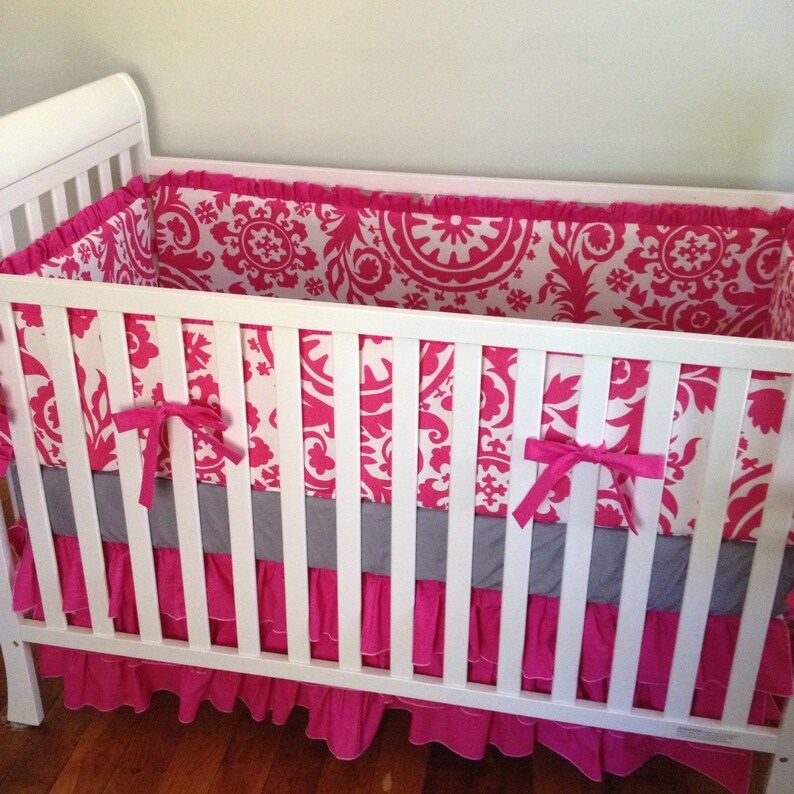 Hot Pink Crib Bedding. Flat Bumpers. Ruffle Crib Skirt.Cotton Etsy