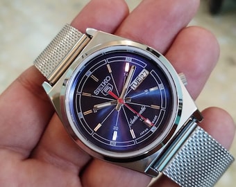 vintage Seiko 5 Herren Armbanduhr blau elegant Daydate Zifferblatt Arbeit Armbanduhr..37.5 mm retro Uhrwerk