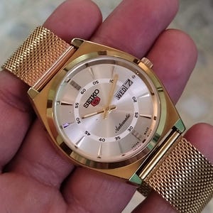 vintage Seiko 5 heren automatisch zilveren tweedehands Japans werkend polshorloge met stijlvolle wijzerplaat... Cadeau van 37,5 mm voor bruidsjonkers