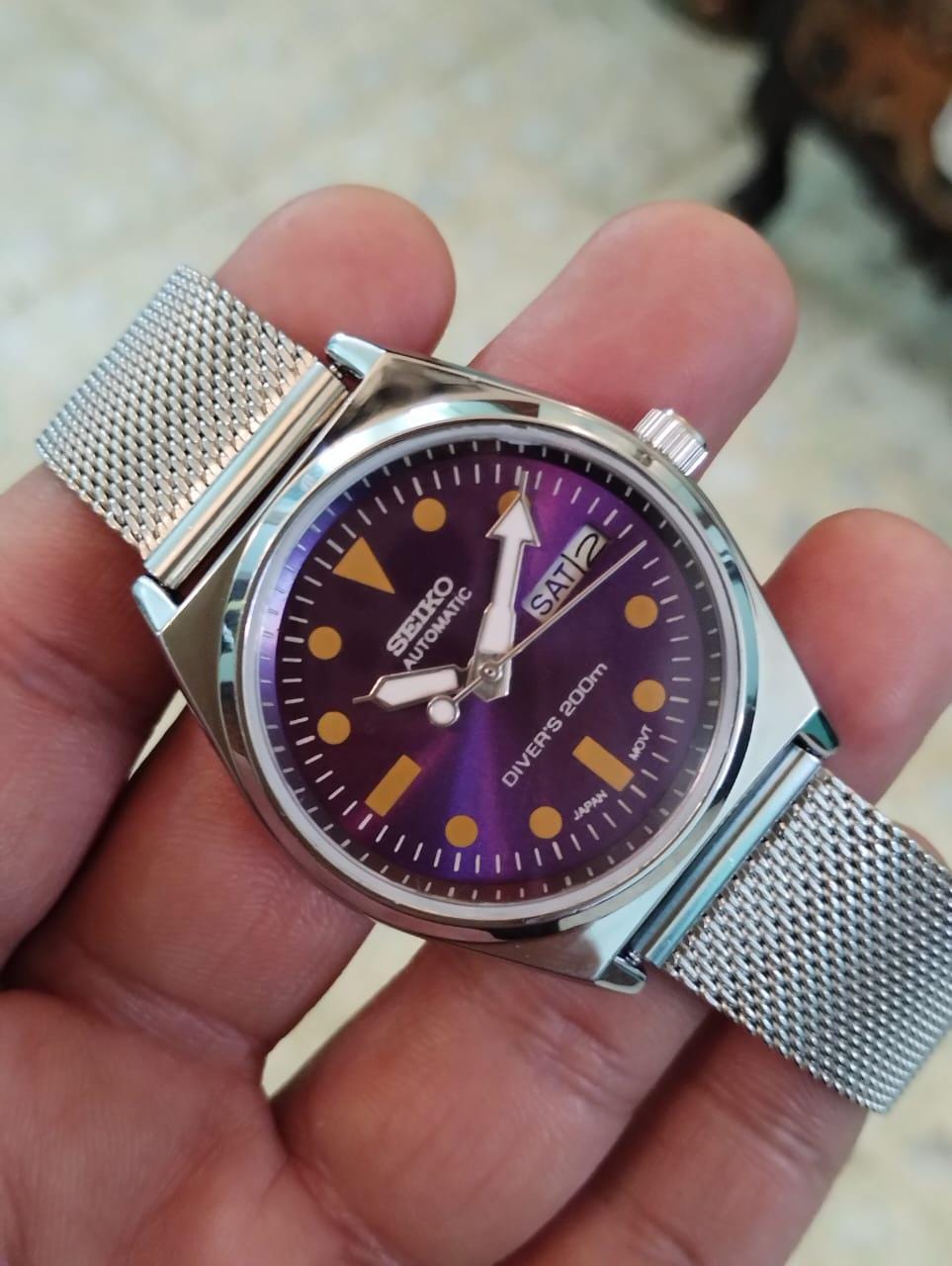 時計 Vintage Seiko Quartz Purple women works Vintage Seiko 5 Mens Automatic Purple Color Dial Working Wrist