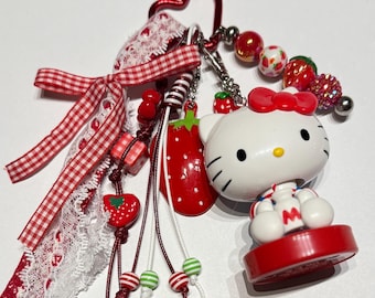 Strawberry HelloKitty Bag Charm / Keychain / Kawaii Aesthetic