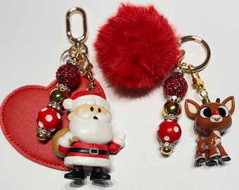 サンタ キーホルダー クリスマス キーチャーム サンタとルドルフのクリスマスバッグチャームキーホルダー - Etsy 日本