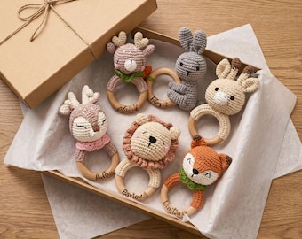 Sonajero de bebé personalizado – Juguete de madera con nombre personalizado – Regalo para recién nacidos – Baby Shower y Navidad