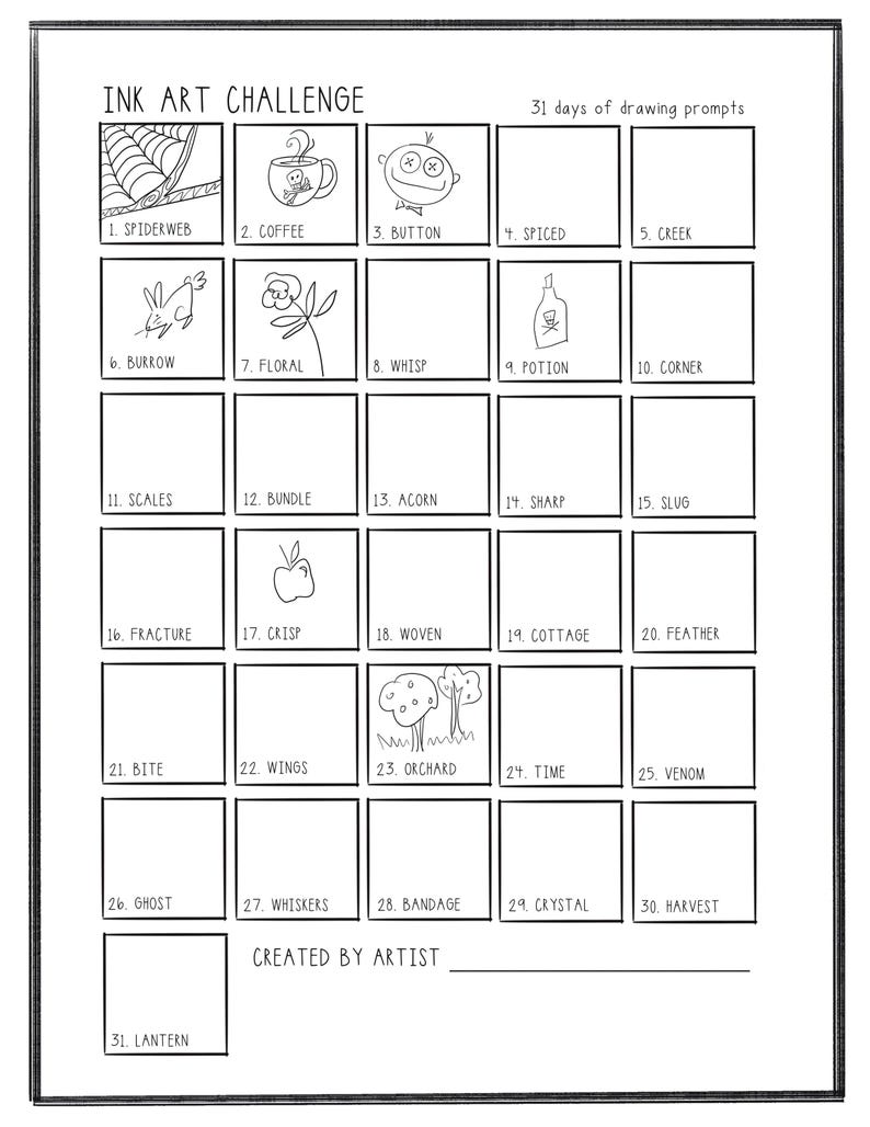 Printable Ink Tra 31-day Ink Art Challenge: Printable Drawing Prompts + Template (PDF ...