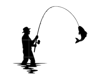 Fisherman Silhouette Clipart: Bass Catch Graphic (Digital Download)