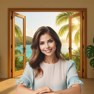 Virtual Background Home Office Professional Zoom - Beach Theme - Natural Light Virtual Backdrop - Modern Zoom Background