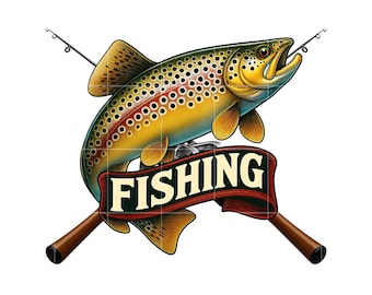 Brown Trout Fishing Clipart PNG | Logo Design | Fish Illustration | Angler Graphic | Transparent Background