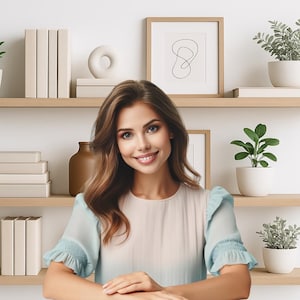 Virtual Background for Zoom and Teams Virtual Meetings | Minimalist Modern Home Office with Bookshelves and Plants | Instant Download JPG