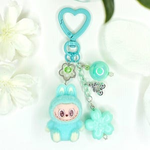 Labubu Bag Charm: Kawaii Pastel Flowers, Handmade Clip-On Accessory