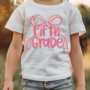 5th Grade Teacher Shirt PNG: Pink Bow Coquette Design (Digital Download