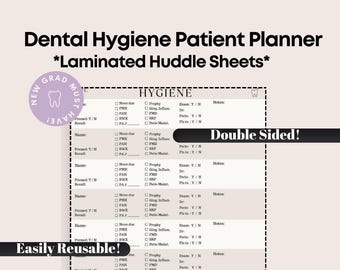 Dental Hygienist Patient Planner Huddle Sheet *Double Sided, Laminated & Reusable**