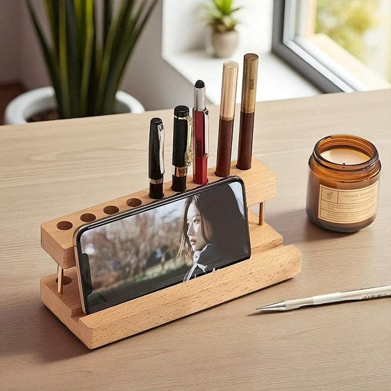 walnut-wood-desk-organizer-phone-stand-pen-holder-minimalist-office