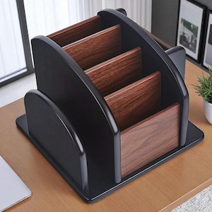 Wooden remote control holder, multi-purpose desktop storage box, pen organizer for office home desk sundries and supplies