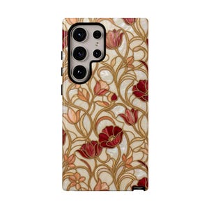 Stained Glass Floral iPhone Case, Red Poppy Art  iPhone 15 14 13  Pro Max