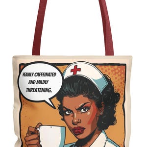 Borsa da infermiera con stampa pop art retrò, molto caffeinata e leggermente minacciosa.