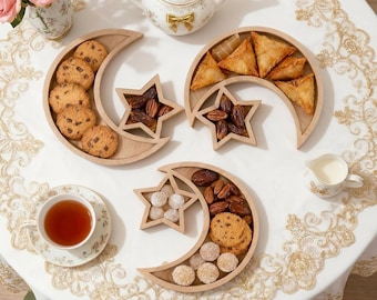 Wooden Moon Star Tray, Celestial Serving Plate, Star Dessert Snack Platter, Boho Table Decor, Birthday Easter Gift