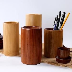 Handmade Japanese Bamboo Pen Holder – Natural Wood Pencil Organizer – Minimalist Desk Accessory – Eco-Friendly Stationery Storage