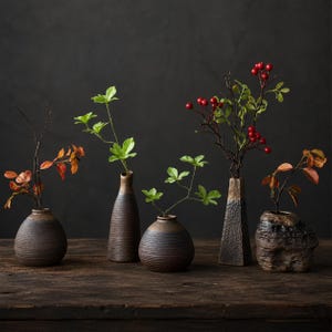 Retro Rough Pottery Mini Vase Set, Ceramic Tabletop Flower Holder, Small Hydroponic Ornament