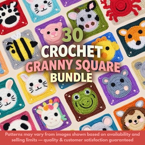 30 djurmönster med fyrkanter och mormorsmönster | Nybörjarvänliga filtmotiv (PDF-nedladdning)